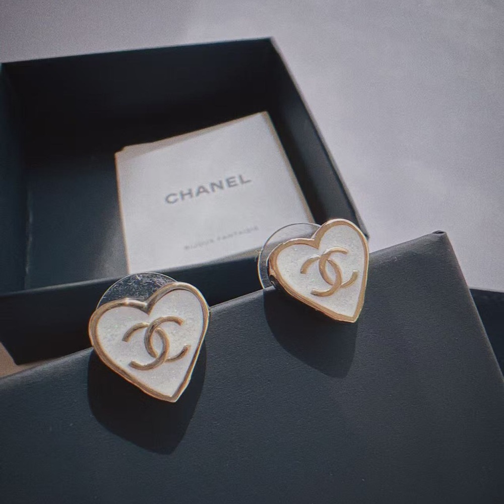 Chanel 2025 Resin CC Heart Stud Earrings